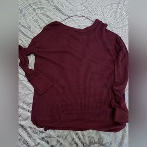 Free People Maroon Oversized Distressed Thermal Long Sleeve Sweater